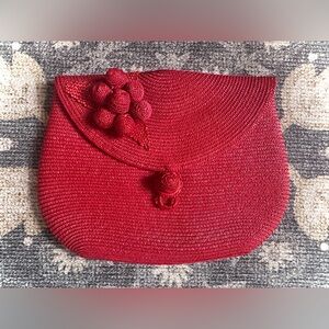 Vintage Red Woven Clutch with woven berry like details